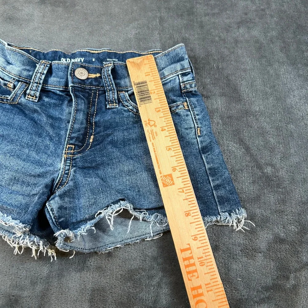 Old Navy Denim Shorts Girls Size 5‎ High-Rise Adjustable Waist Frayed Hem Blue